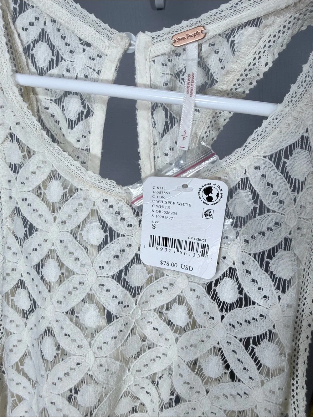 Free People Wandering Light Top | NWT | Whisper White Lace Tank | Size S